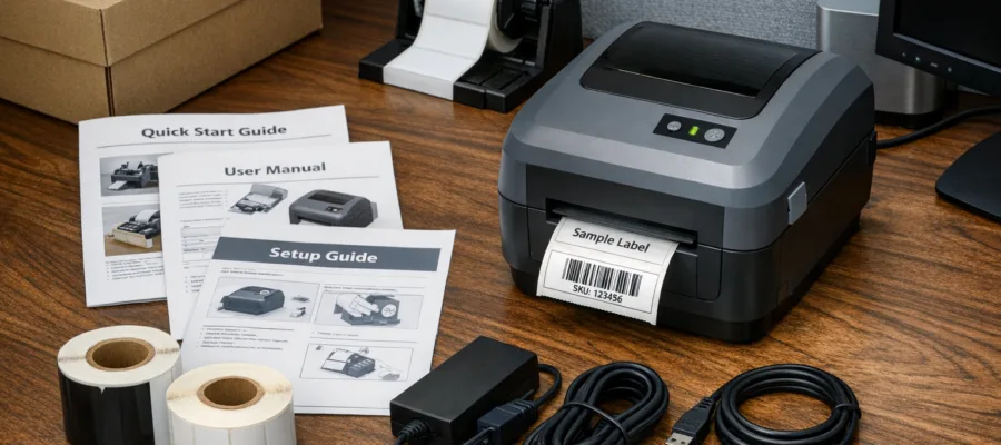 Bedienungsanleitung und Einstieg fuer Etikettendrucker: Einrichtung und Grundfunktionen