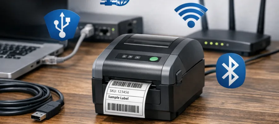Etikettendrucker Anschluss & Kompatibilitaet: USB, Netzwerk, WLAN, Bluetooth