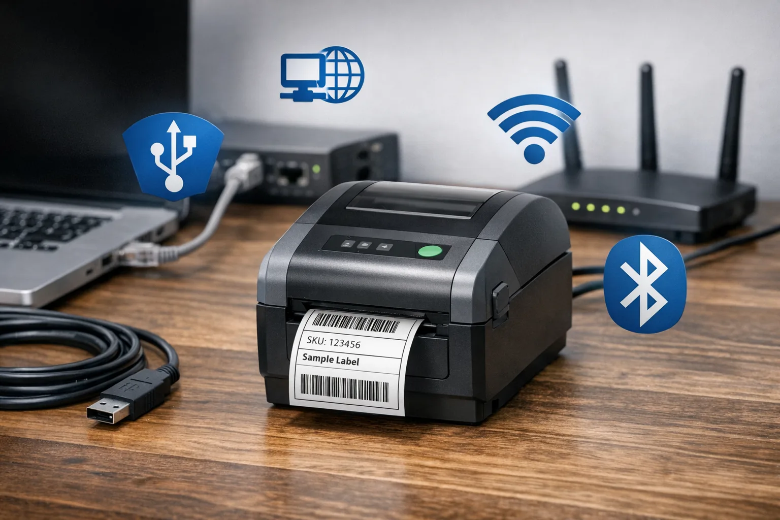 Etikettendrucker Anschluss & Kompatibilitaet: USB, Netzwerk, WLAN, Bluetooth