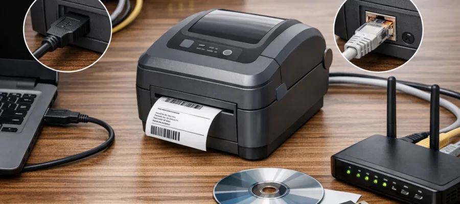 Etikettendrucker anschliessen und installieren: USB, Netzwerk und Treiber