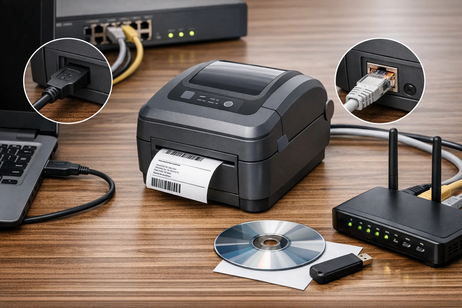 Etikettendrucker anschliessen und installieren: USB, Netzwerk und Treiber